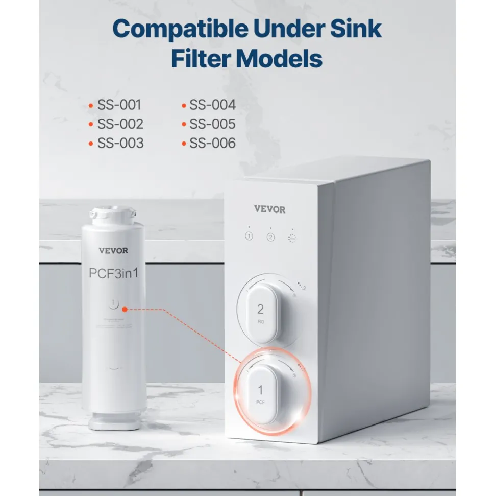 VEVOR PCF Replace Filter, 6-layer PCF Composite Water Filter Replacement, PCF Composite Filter, Reduces Chlorine & Odor, Compatible with Under Sink Water Filter System SS-001, SS-003 & SS-005