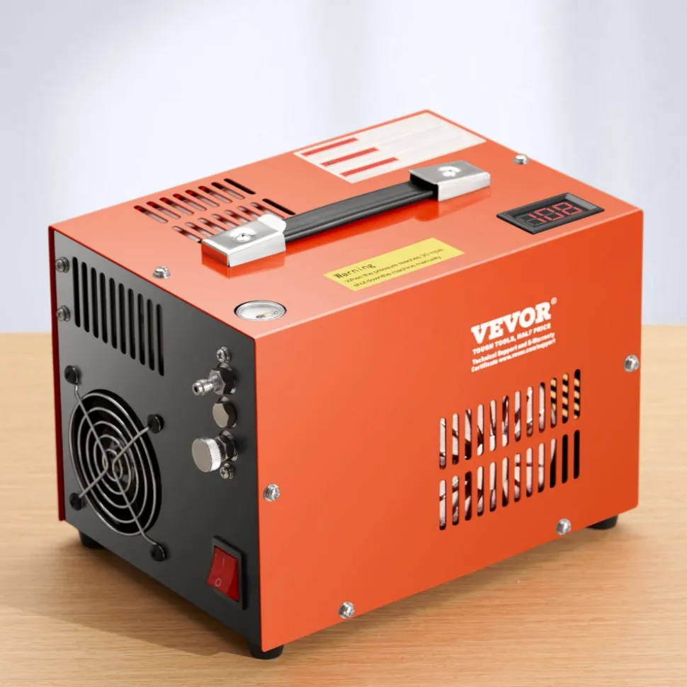 VEVOR PCP Air Compressor, 4500PSI/30Mpa Portable PCP Airgun Compressor with Built-in Converter & Fan Cooling System, DC12V/AC120V Manual-Stop Air Rifle, Paintball and Scuba Tank Compressor Pump