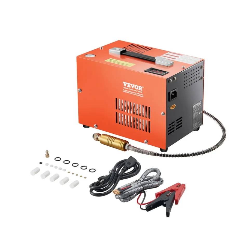 VEVOR PCP Air Compressor, 4500PSI/30Mpa Portable PCP Airgun Compressor with Built-in Converter & Fan Cooling System, DC12V/AC120V Manual-Stop Air Rifle, Paintball and Scuba Tank Compressor Pump