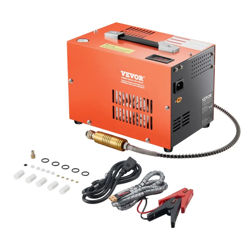 VEVOR PCP Air Compressor, 4500PSI/30Mpa Portable PCP Airgun Compressor with Built-in Converter & Fan Cooling System, DC12V/AC120V Manual-Stop Air Rifle, Paintball and Scuba Tank Compressor Pump