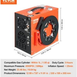 VEVOR PCP Air Compressor, 4500PSI/30Mpa Portable PCP Airgun Compressor - Built-in Water and Fan Cooling System, Auto-Stop | DC12V/AC120V Paintball Tank Compressor for Air Rifle, Scuba Diving Bottle