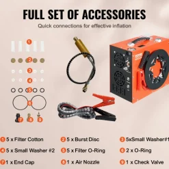 VEVOR PCP Air Compressor, 4500PSI/30Mpa Portable PCP Airgun Compressor - Built-in Water and Fan Cooling System, Auto-Stop | DC12V/AC120V Paintball Tank Compressor for Air Rifle, Scuba Diving Bottle