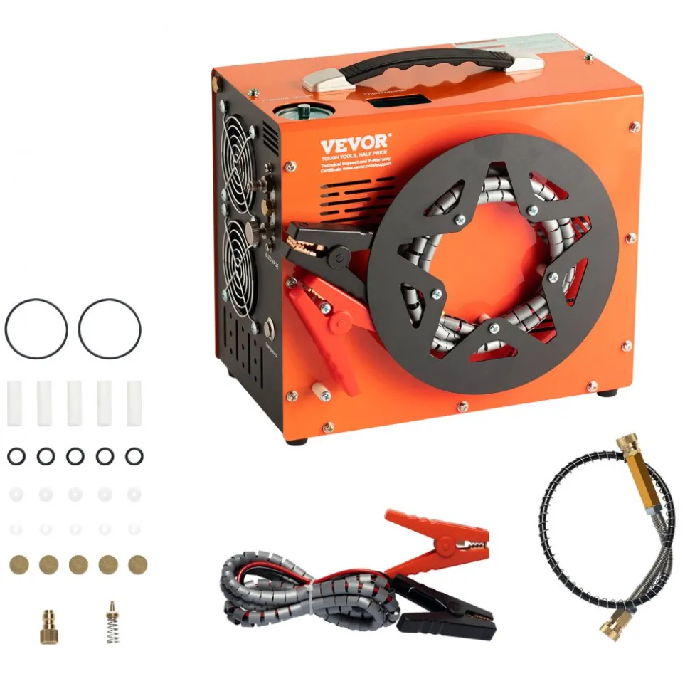 VEVOR PCP Air Compressor, 4500PSI/30Mpa Portable PCP Airgun Compressor with Built-in Power Converter, Auto-Stop | DC12V/AC120V | Oil & Water-Free Air Rifle, Paintball and Scuba Tank Compressor Pump