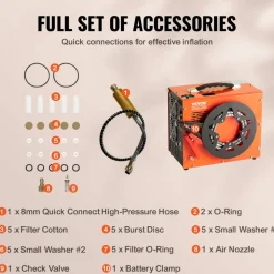 VEVOR PCP Air Compressor, 4500PSI/30Mpa Portable PCP Airgun Compressor with Built-in Power Converter, Auto-Stop | DC12V/AC120V | Oil & Water-Free Air Rifle, Paintball and Scuba Tank Compressor Pump