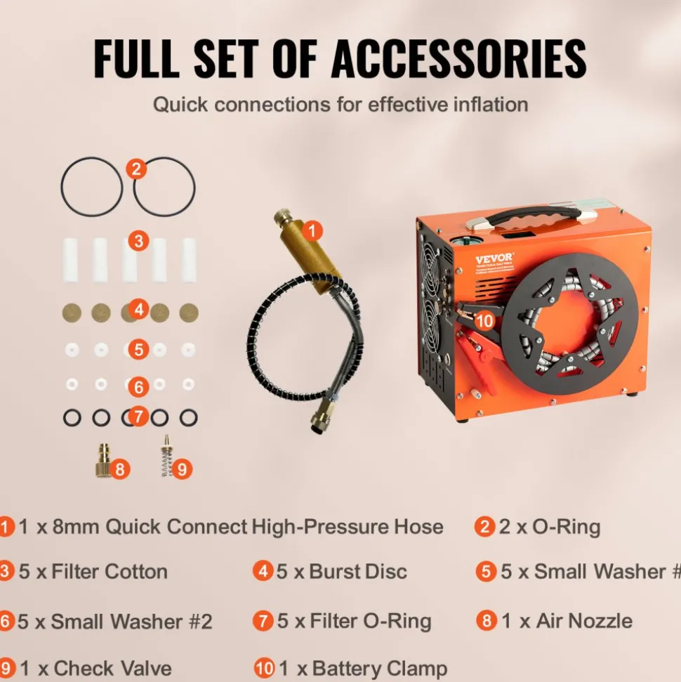 VEVOR PCP Air Compressor, 4500PSI/30Mpa Portable PCP Airgun Compressor with Built-in Power Converter, Auto-Stop | DC12V/AC120V | Oil & Water-Free Air Rifle, Paintball and Scuba Tank Compressor Pump