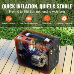 VEVOR PCP Air Compressor, 4500PSI/30Mpa Portable PCP Airgun Compressor with Built-in Power Converter, Auto-Stop | DC12V/AC120V | Oil & Water-Free Air Rifle, Paintball and Scuba Tank Compressor Pump