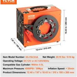 VEVOR PCP Air Compressor, 4500PSI/30Mpa Portable PCP Airgun Compressor with Built-in Power Converter, Auto-Stop | DC12V/AC120V | Oil & Water-Free Air Rifle, Paintball and Scuba Tank Compressor Pump