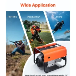 VEVOR PCP Air Compressor, 4500PSI/30Mpa Diving Scuba Tank Air Compressor, Double-Cylinder Auto Stop PCP Diving Compressor with External Water & Fan Cooling System for Scuba Tanks, Paintball, Air Rifle