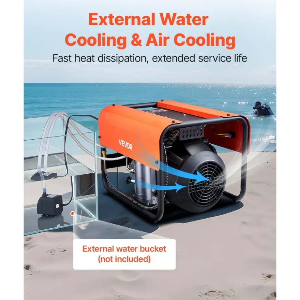 VEVOR PCP Air Compressor, 4500PSI/30Mpa Diving Scuba Tank Air Compressor, Double-Cylinder Auto Stop PCP Diving Compressor with External Water & Fan Cooling System for Scuba Tanks, Paintball, Air Rifle