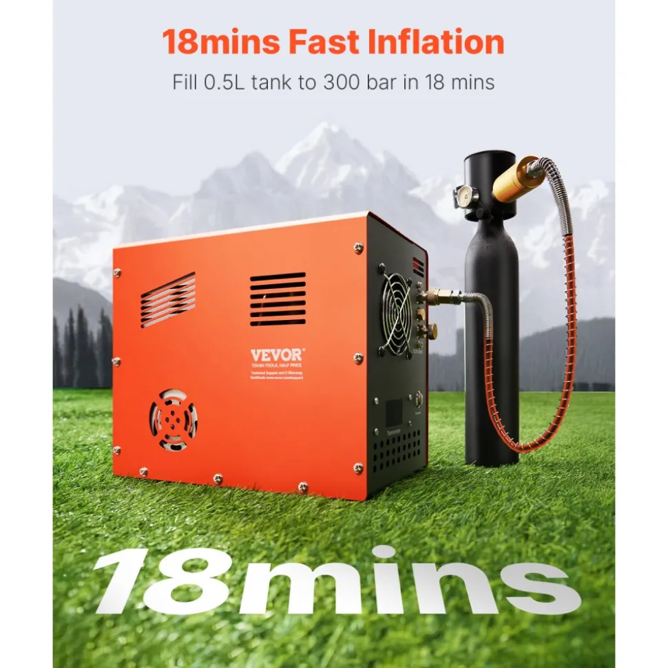 VEVOR PCP Air Compressor, 4500PSI/30Mpa PCP Airgun Compressor with Built-in Converter & Fan Cooling System, Auto Stop DC12V/AC120V Portable Paintball Tank Compressor for Air Rifle, Scuba Diving Bottle