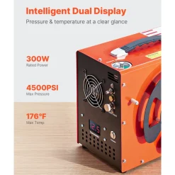 VEVOR PCP Air Compressor, 4500PSI/30Mpa PCP Airgun Compressor with Built-in Converter & Fan Cooling System, Auto Stop DC12V/AC120V Portable Paintball Tank Compressor for Air Rifle, Scuba Diving Bottle