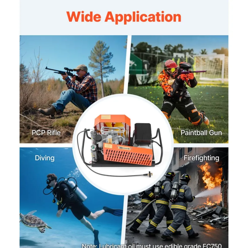 VEVOR PCP Air Compressor, 4500PSI/30Mpa Diving Scuba Tank Air Compressor, 60 L/min Four-Cylinder Auto Stop PCP Rifle Compressor Pump with Fan Cooling System for Scuba Tanks, Paintball, Firefighting