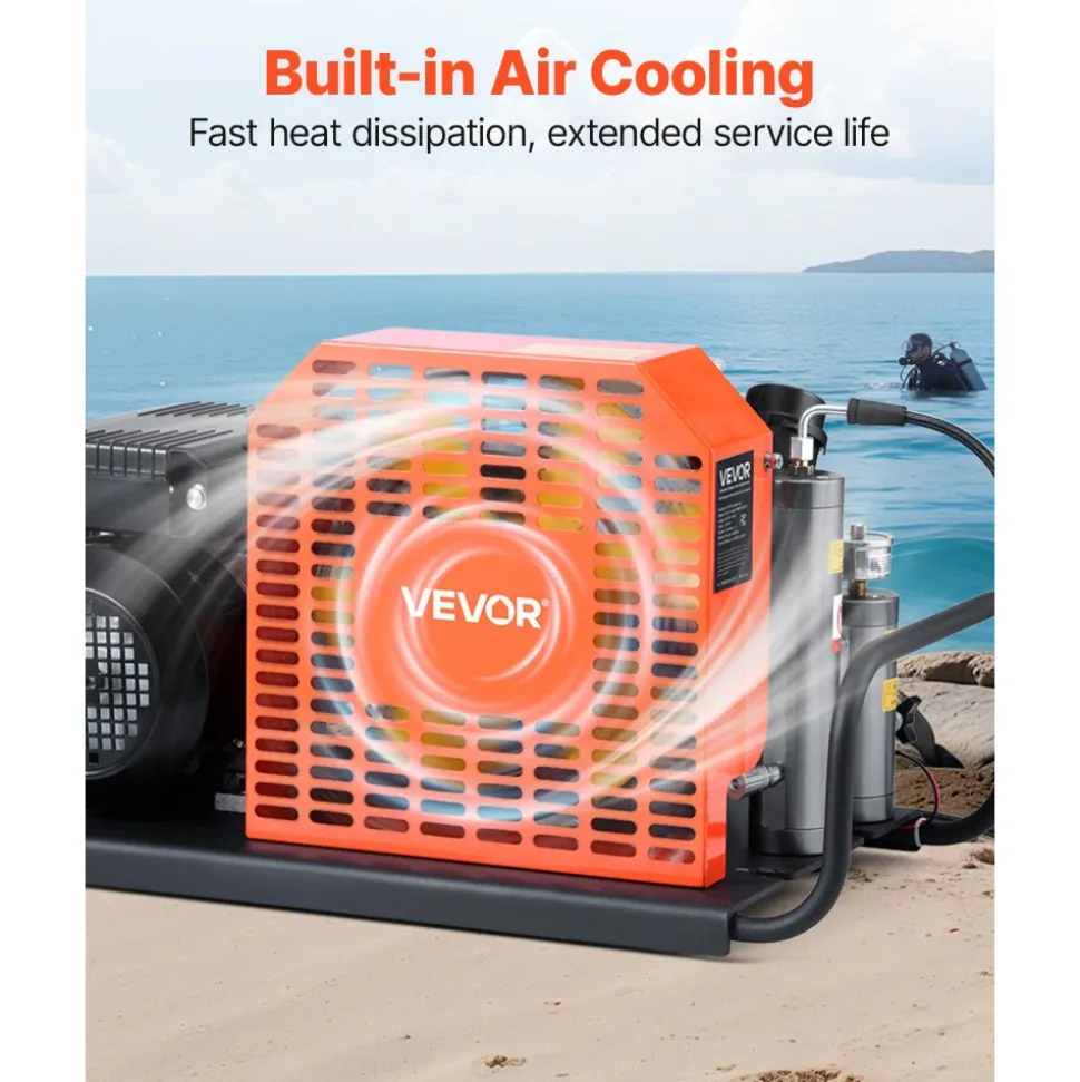 VEVOR PCP Air Compressor, 4500PSI/30Mpa Diving Scuba Tank Air Compressor, 60 L/min Four-Cylinder Auto Stop PCP Rifle Compressor Pump with Fan Cooling System for Scuba Tanks, Paintball, Firefighting