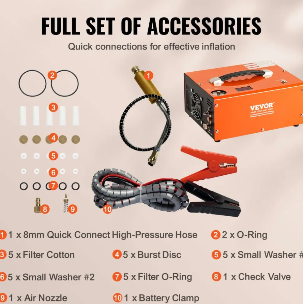 VEVOR PCP Air Compressor, 4500PSI Portable PCP Airgun Compressor with Built-in Converter, Auto-Stop | DC12V/AC120V | Oil & Water-Free Paintball Tank Compressor Pump for Air Rifle, Scuba Diving Bottle