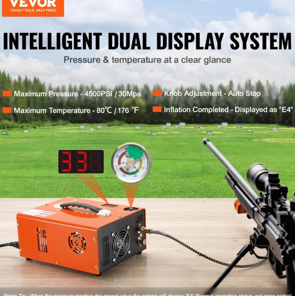 VEVOR PCP Air Compressor, 4500PSI Portable PCP Airgun Compressor with Built-in Converter, Auto-Stop | DC12V/AC120V | Oil & Water-Free Paintball Tank Compressor Pump for Air Rifle, Scuba Diving Bottle