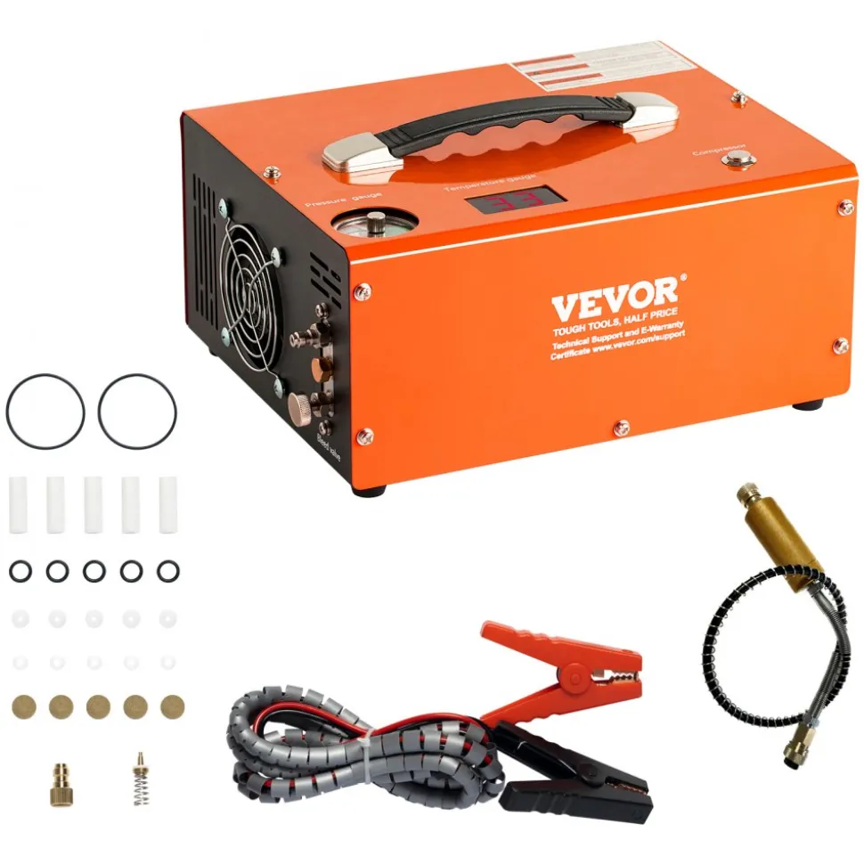 VEVOR PCP Air Compressor, 4500PSI Portable PCP Airgun Compressor with Built-in Converter, Auto-Stop | DC12V/AC120V | Oil & Water-Free Paintball Tank Compressor Pump for Air Rifle, Scuba Diving Bottle