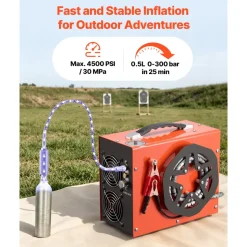 VEVOR PCP Air Compressor 4500PSI PCP Airgun Compressor & Built-in Converter, Auto Stop 350W DC12V/AC120V Portable Paintball Tank Compressors for Air Rifle, Scuba Diving Bottle
