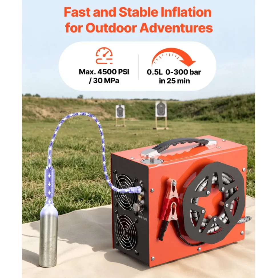 VEVOR PCP Air Compressor 4500PSI PCP Airgun Compressor & Built-in Converter, Auto Stop 350W DC12V/AC120V Portable Paintball Tank Compressors for Air Rifle, Scuba Diving Bottle