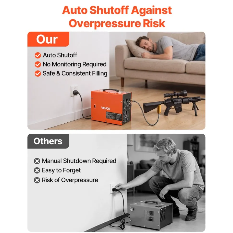 VEVOR PCP Air Compressor 4500PSI PCP Airgun Compressor & Built-in Converter, Auto Stop 350W DC12V/AC120V Portable Paintball Tank Compressors for Air Rifle, Scuba Diving Bottle