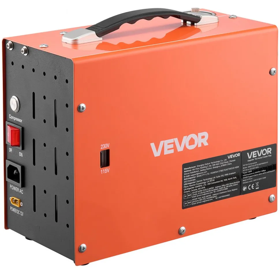 VEVOR PCP Air Compressor 4500PSI PCP Airgun Compressor & Built-in Converter, Auto Stop 350W DC12V/AC120V Portable Paintball Tank Compressors for Air Rifle, Scuba Diving Bottle