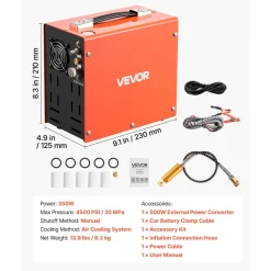 VEVOR PCP Air Compressor 4500PSI PCP Airgun Compressor & External Converter, Manual Stop 350W DC12V/AC120V Portable Paintball Tank Compressors for Air Rifle, Scuba Diving Bottle