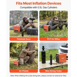 VEVOR PCP Air Compressor 4500PSI PCP Airgun Compressor & External Converter, Manual Stop 350W DC12V/AC120V Portable Paintball Tank Compressors for Air Rifle, Scuba Diving Bottle