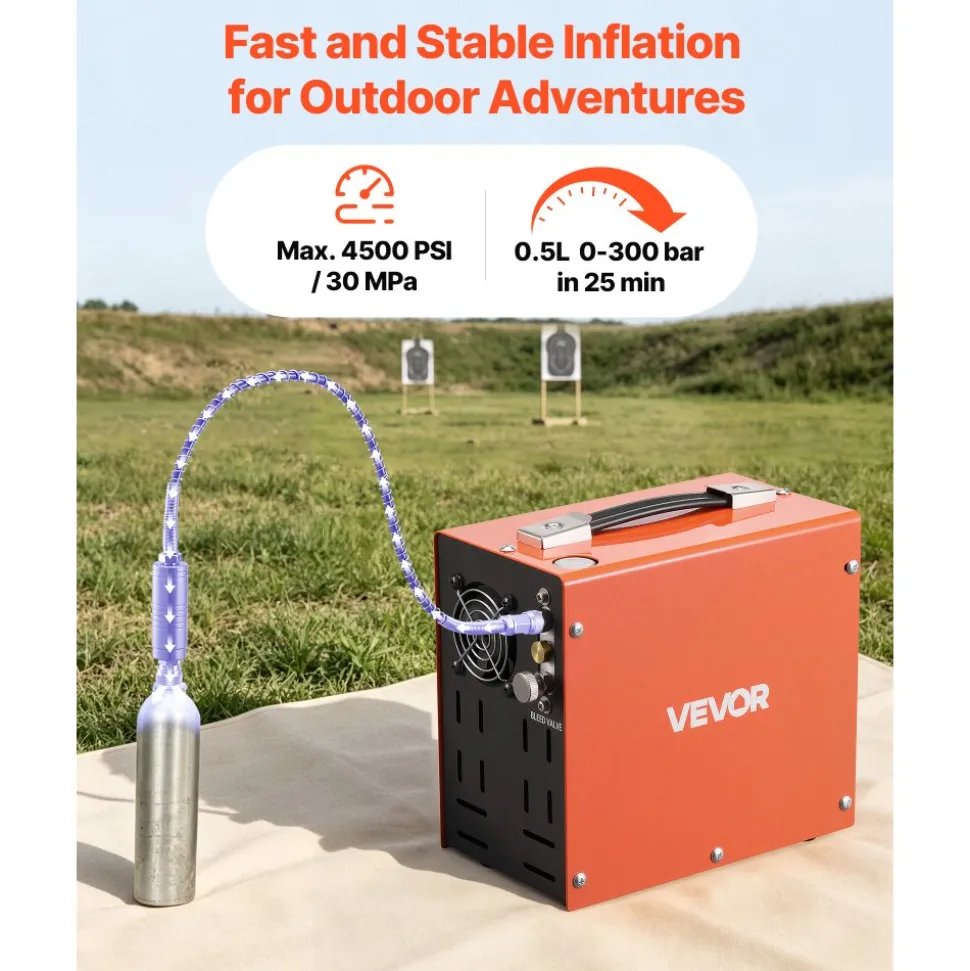 VEVOR PCP Air Compressor 4500PSI PCP Airgun Compressor & External Converter, Manual Stop 350W DC12V/AC120V Portable Paintball Tank Compressors for Air Rifle, Scuba Diving Bottle