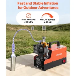 VEVOR PCP Air Compressor 4500PSI PCP Airgun Compressor & External Converter, Manual Stop 250W DC12V/AC120V Portable Paintball Tank Compressors for Air Rifle, Scuba Diving Bottle