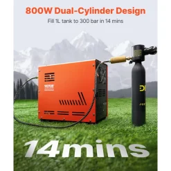 VEVOR PCP Air Compressor, 800W Dual-Cylinder PCP Airgun Compressor 4500PSI/30Mpa with Built-in Fan Cooling System, Auto-Stop | Oil Free Paintball Tank Compressor for Air Rifle, Scuba Diving Bottle