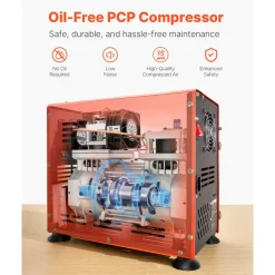 VEVOR PCP Air Compressor, 800W Dual-Cylinder PCP Airgun Compressor 4500PSI/30Mpa with Built-in Fan Cooling System, Auto-Stop | Oil Free Paintball Tank Compressor for Air Rifle, Scuba Diving Bottle