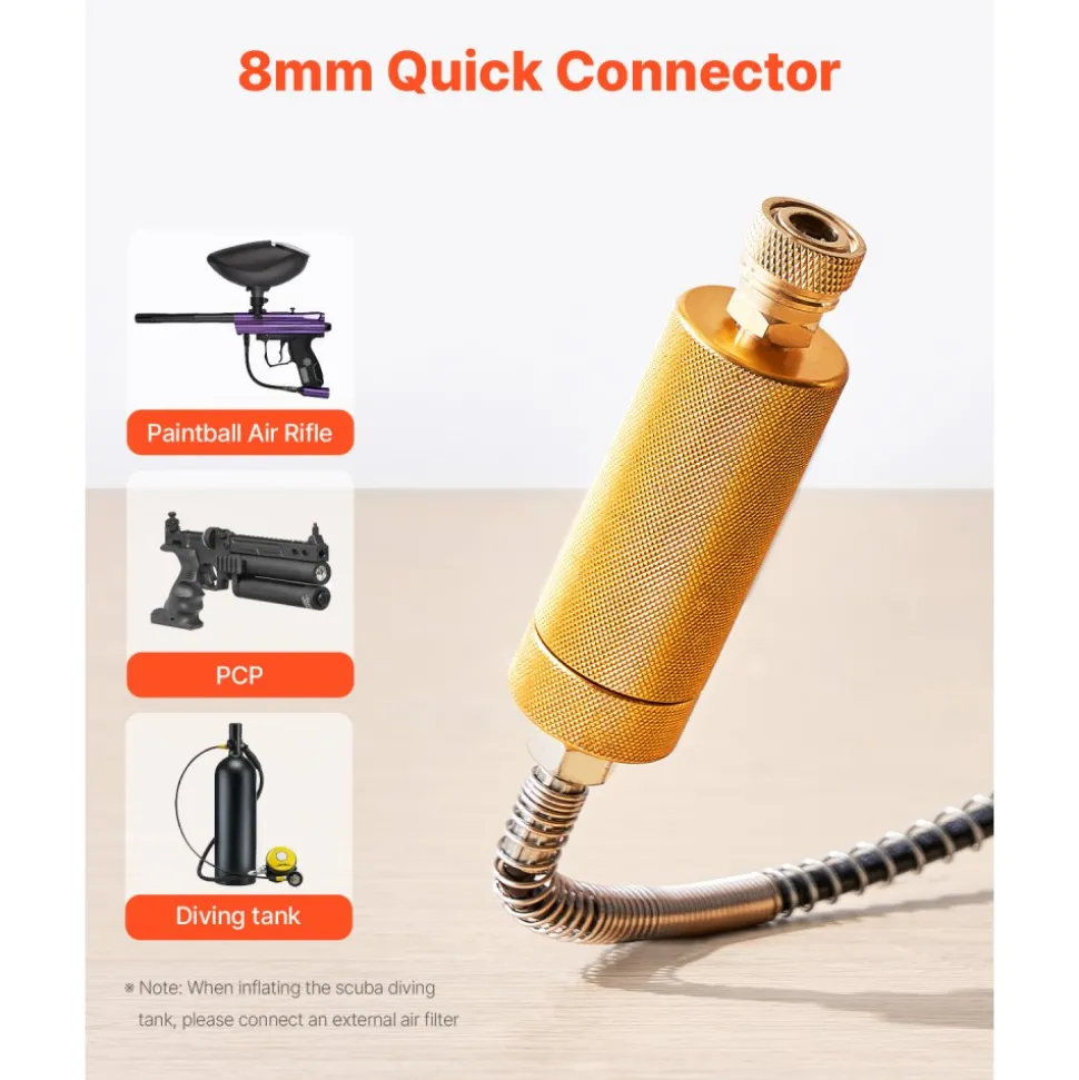 VEVOR PCP Air Compressor, 800W Dual-Cylinder PCP Airgun Compressor 4500PSI/30Mpa with Built-in Fan Cooling System, Auto-Stop | Oil Free Paintball Tank Compressor for Air Rifle, Scuba Diving Bottle