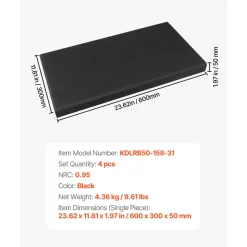 VEVOR 4 PCS Acoustic Panels, 2 inch Thick 23.6 x 11.8 inch Fiberglass Sound Absorbing Panels, Self-adhesive Soundproof Wall Boards, for Studios, Office, Home Theater,Meeting Room, Gray
