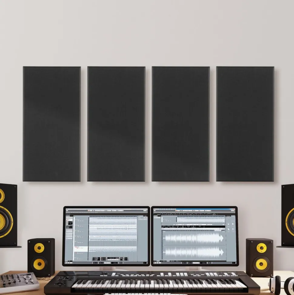 VEVOR 4 PCS Acoustic Panels, 2 inch Thick 23.6 x 11.8 inch Fiberglass Sound Absorbing Panels, Self-adhesive Soundproof Wall Boards, for Studios, Office, Home Theater,Meeting Room, Gray