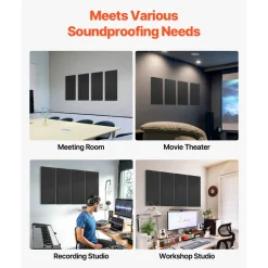 VEVOR 4 PCS Acoustic Panels, 2 inch Thick 23.6 x 11.8 inch Fiberglass Sound Absorbing Panels, Self-adhesive Soundproof Wall Boards, for Studios, Office, Home Theater,Meeting Room, Gray
