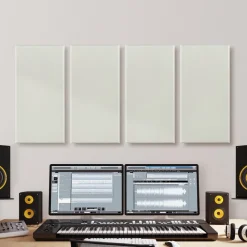 VEVOR 4 PCS Acoustic Panels, 2 inch Thick 23.6 x 11.8 inch Fiberglass Sound Absorbing Panels, Self-adhesive Soundproof Wall Boards, for Studios, Office, Home Theater,Meeting Room, Beige