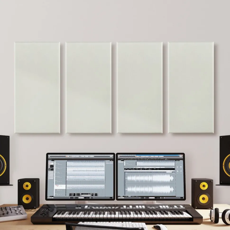 VEVOR 4 PCS Acoustic Panels, 2 inch Thick 23.6 x 11.8 inch Fiberglass Sound Absorbing Panels, Self-adhesive Soundproof Wall Boards, for Studios, Office, Home Theater,Meeting Room, Beige
