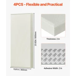 VEVOR 4 PCS Acoustic Panels, 2 inch Thick 23.6 x 11.8 inch Fiberglass Sound Absorbing Panels, Self-adhesive Soundproof Wall Boards, for Studios, Office, Home Theater,Meeting Room, Beige