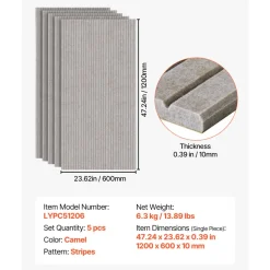 VEVOR 5PCS Acoustic Panels with Self Adhesive, 47.2 x 23.6 inch Sound Proof Foam Panels, Polyester Fiber Soundproof Wall Panels High Density, for Home, Studio, Office, Theater, Camel