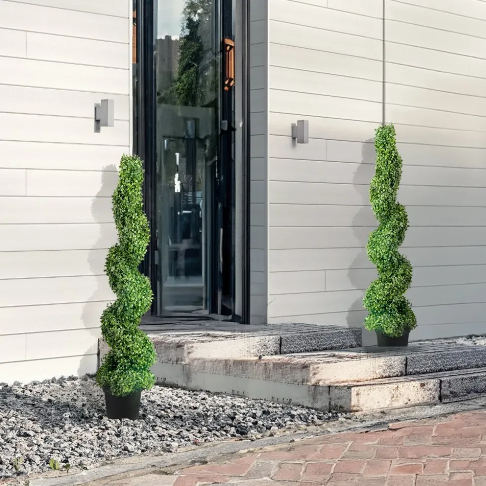 VEVOR 2 pcs. Artificial Boxwood Tower Topiary Spiral Artificial Plant 122cm high Decorative Plant Green Plastic PE Iron Topiary Plants incl. 10 pcs. Replacement Leaves