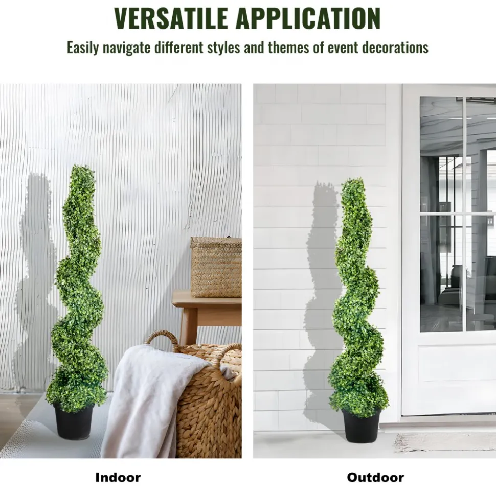 VEVOR 2 pcs. Artificial Boxwood Tower Topiary Spiral Artificial Plant 122cm high Decorative Plant Green Plastic PE Iron Topiary Plants incl. 10 pcs. Replacement Leaves