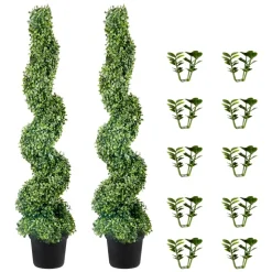 VEVOR 2 pcs. Artificial Boxwood Tower Topiary Spiral Artificial Plant 122cm high Decorative Plant Green Plastic PE Iron Topiary Plants incl. 10 pcs. Replacement Leaves