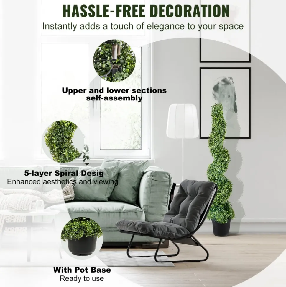 VEVOR 2 pcs. Artificial Boxwood Tower Topiary Spiral Artificial Plant 122cm high Decorative Plant Green Plastic PE Iron Topiary Plants incl. 10 pcs. Replacement Leaves