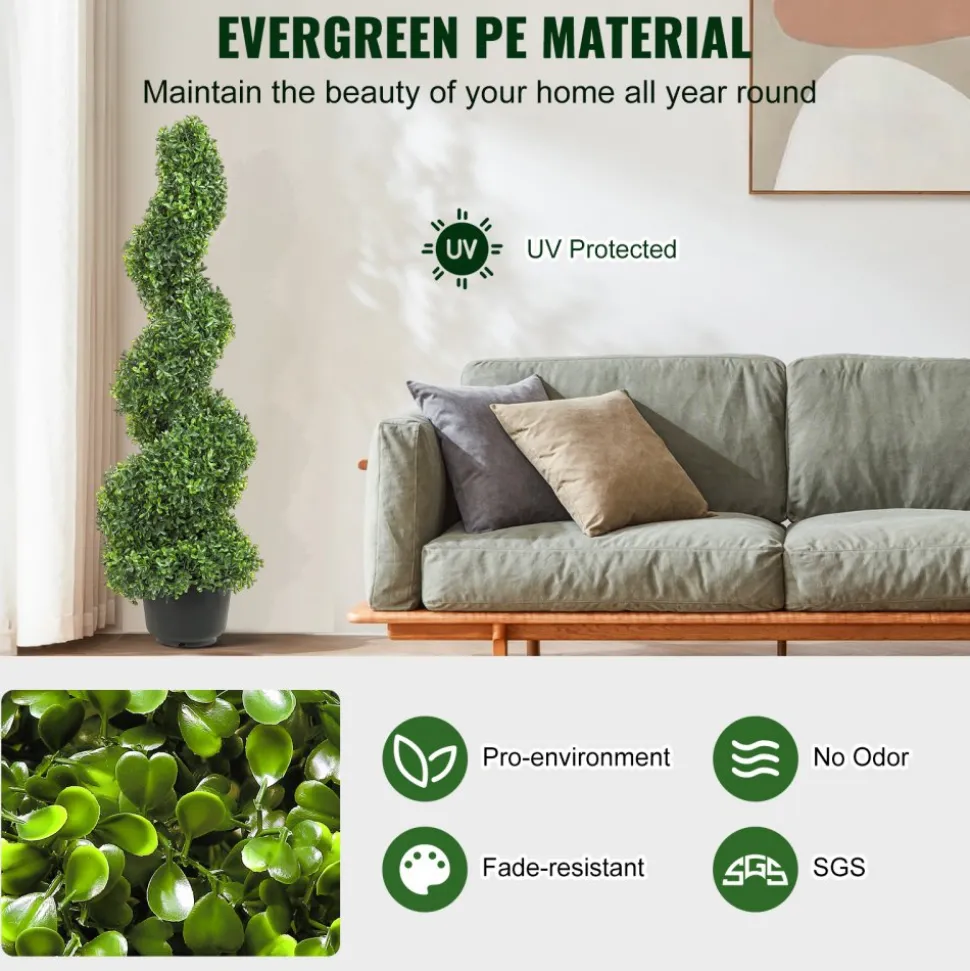 VEVOR 2 pcs. Artificial Boxwood Tower Topiary Spiral Artificial Plant 91cm high Decorative Plant Green Plastic PE Iron Topiary Plants incl. 10 pcs. Replacement Leaves