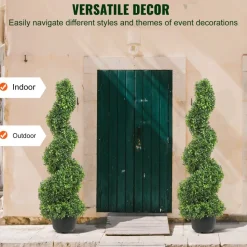 VEVOR 2 pcs. Artificial Boxwood Tower Topiary Spiral Artificial Plant 91cm high Decorative Plant Green Plastic PE Iron Topiary Plants incl. 10 pcs. Replacement Leaves