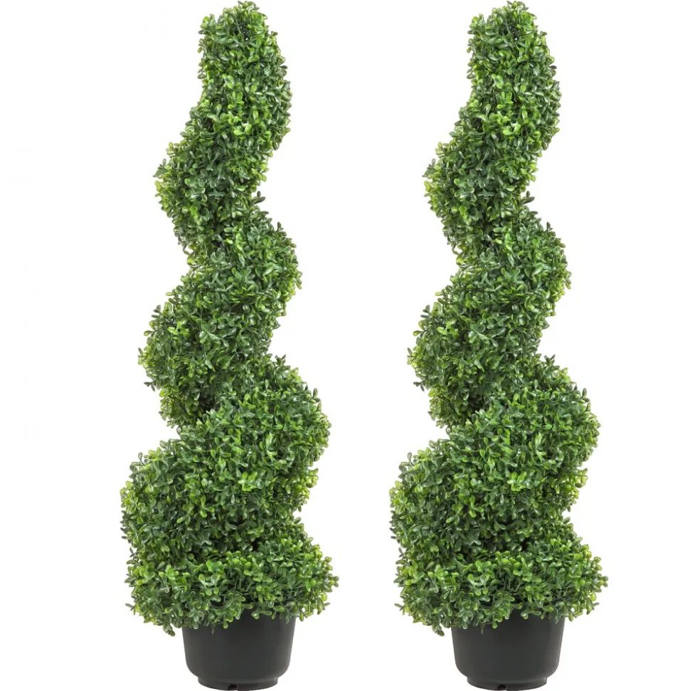 VEVOR 2 pcs. Artificial Boxwood Tower Topiary Spiral Artificial Plant 91cm high Decorative Plant Green Plastic PE Iron Topiary Plants incl. 10 pcs. Replacement Leaves