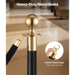 VEVOR 2 Pcs Black Velvet Stanchion Ropes, 5 ft Crowd Control Stanchion Black Velvet Ropes with Gold Hooks, Post Queue Barrier Carpet Rope for Carpet Events Movie Theaters Grand Openings Hotels Party
