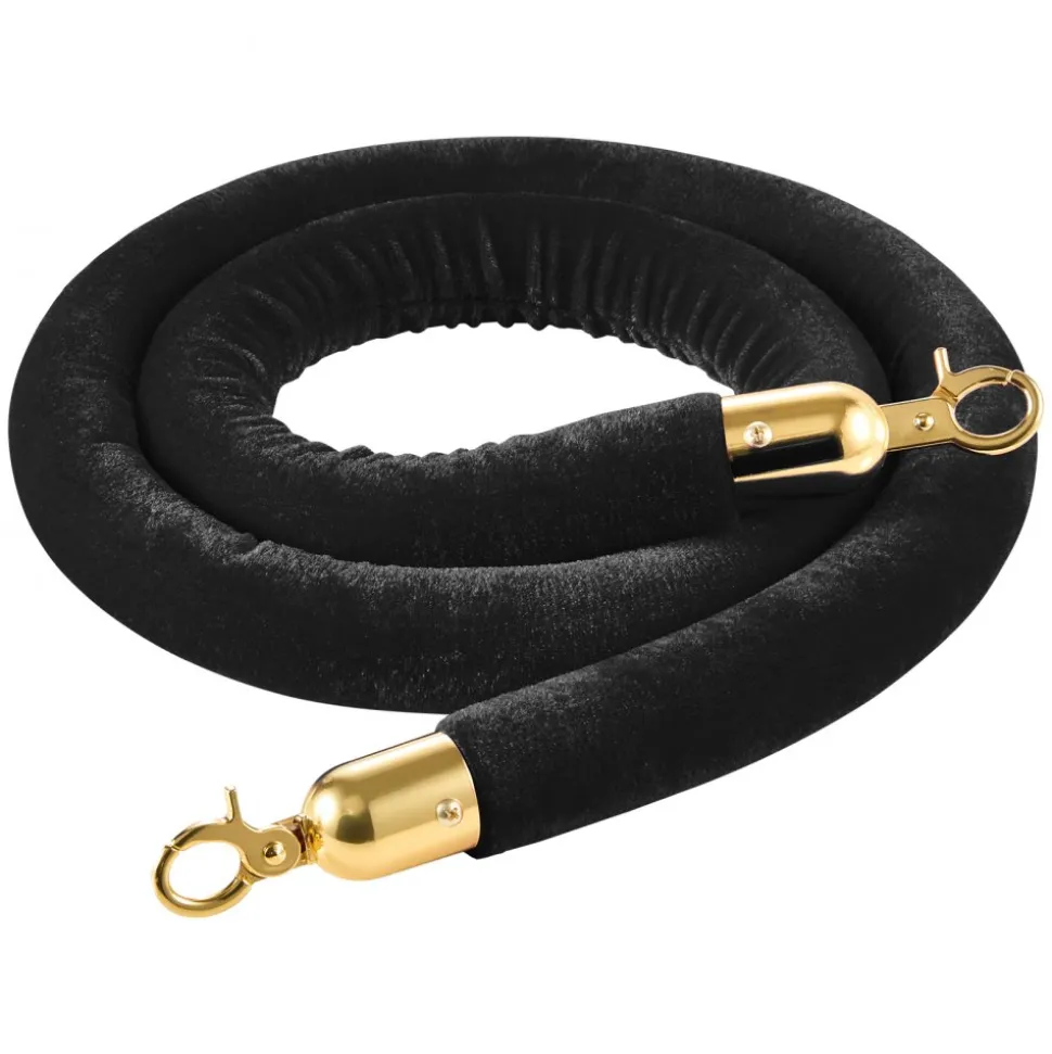 VEVOR 2 Pcs Black Velvet Stanchion Ropes, 5 ft Crowd Control Stanchion Black Velvet Ropes with Gold Hooks, Post Queue Barrier Carpet Rope for Carpet Events Movie Theaters Grand Openings Hotels Party