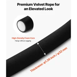 VEVOR 2 Pcs Black Velvet Stanchion Ropes, 5 ft Crowd Control Stanchion Black Velvet Ropes with Gold Hooks, Post Queue Barrier Carpet Rope for Carpet Events Movie Theaters Grand Openings Hotels Party