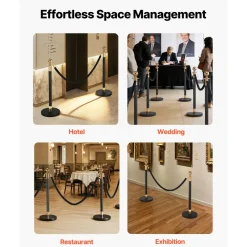 VEVOR 2 Pcs Black Velvet Stanchion Ropes, 5 ft Crowd Control Stanchion Black Velvet Ropes with Gold Hooks, Post Queue Barrier Carpet Rope for Carpet Events Movie Theaters Grand Openings Hotels Party