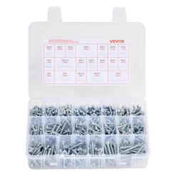 VEVOR 246 Pcs Bolts and Nuts Assortment Kit, Imperial Screws and Flat Washers, Stainless Steel 1/4-20,5/16-18,3/8-16, Spring Lock Washers for Furniture / Equipment /Vehicle Assembly with Case